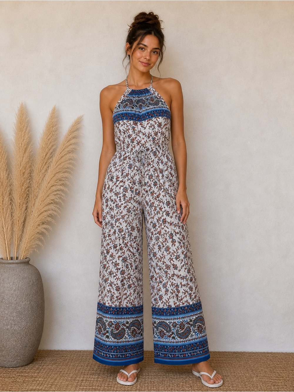 Boho Halter Wide-Leg Jumpsuit.